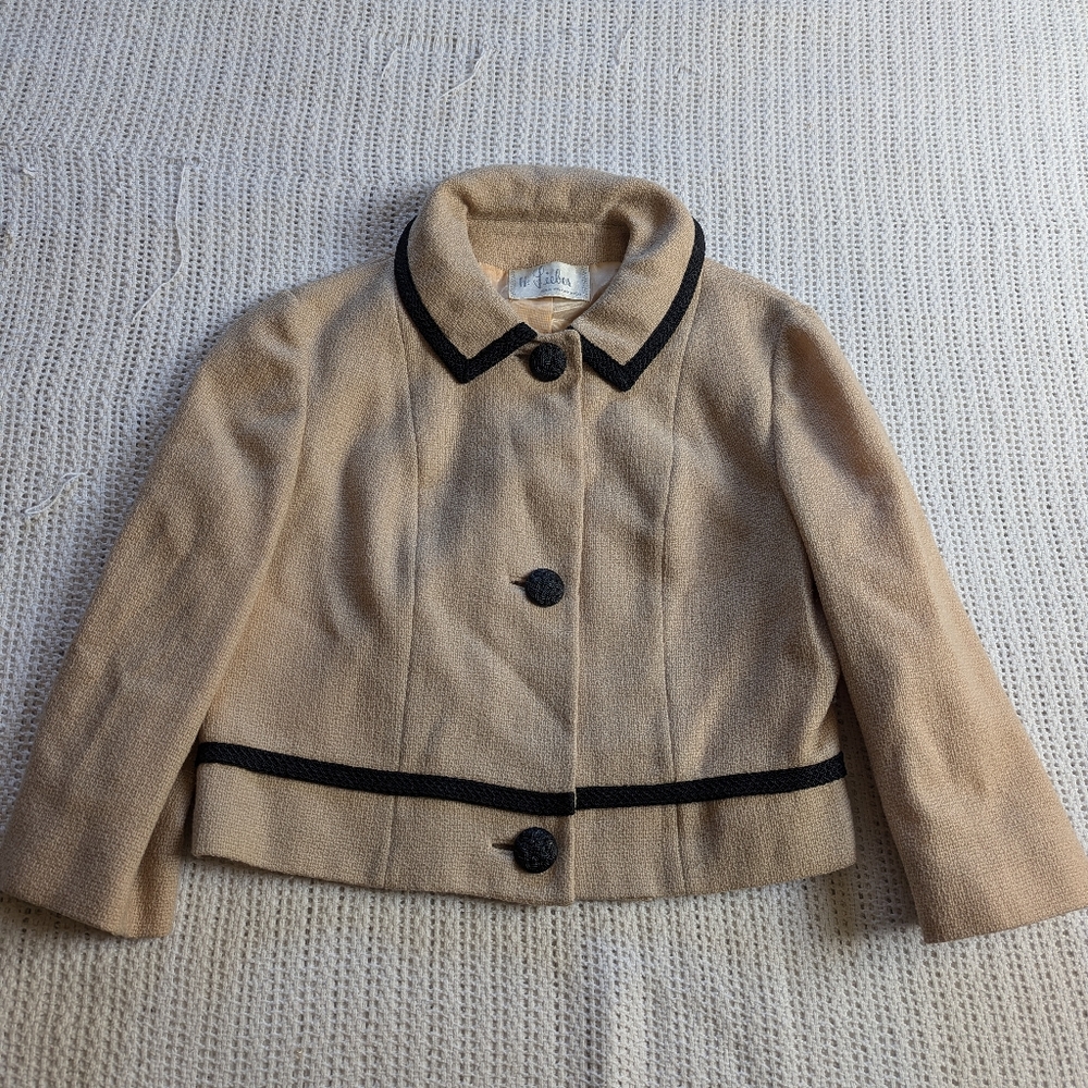 VTG H. LIEBES GLENHAVEN Tailored 60s Short Jacket Tan Black Women's Small